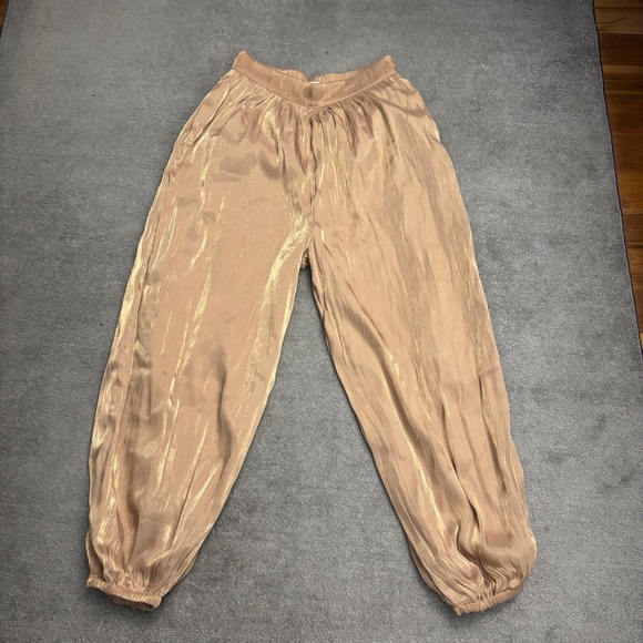 Anthropologie Maeve Shiny Hold Balloon Harem Pants Gold - Picture 3 of 10